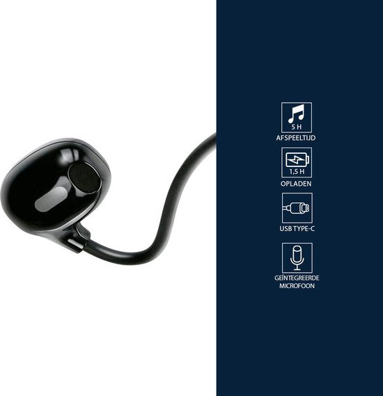Grundig Bone Conduction Oordopjes - Bluetooth Oortjes met 5 Uur Afspeeltijd - Earbuds Draadloos voor Muziek en Hands Free Bellen - Incl. USB-C Oplaadkabel