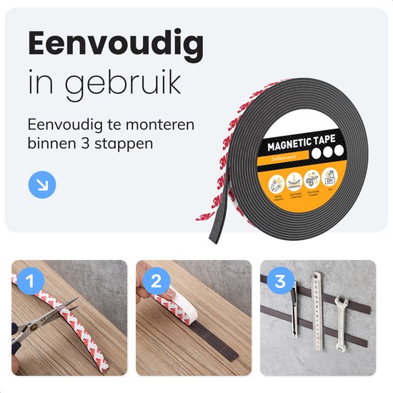 Zelfklevende magneetstrip - 12m - 1cm breed - Magneetstrip - Gereedschap - Messen - Magneten - Magneetband - Magnetische - Whiteboard - Tape zwart