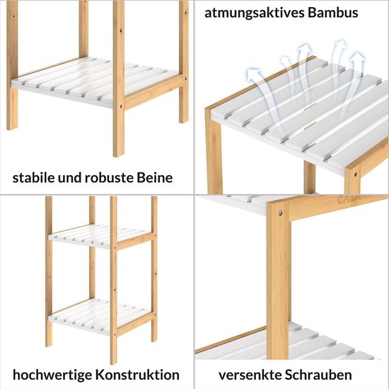 Casaria Badkamermeubel - Bamboe - 3 planken - 80 x 34 x 33cm - Wit
