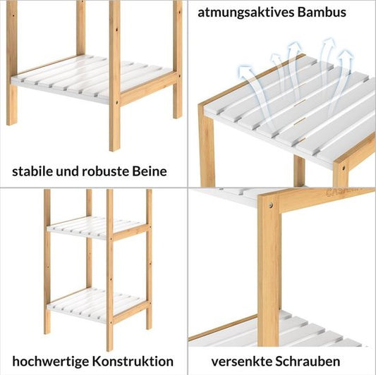 Casaria Badkamermeubel - Bamboe - 3 planken - 80 x 34 x 33cm - Wit