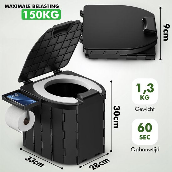 Travelhawk Camping Toilet – Toiletemmer – Draagbaar & Opvouwbaar – Inclusief 12 Biologisch Afbreekbare Zakjes en 10 Absorptie Zakjes – Ideaal voor Kamperen, Festivals & Outdoor