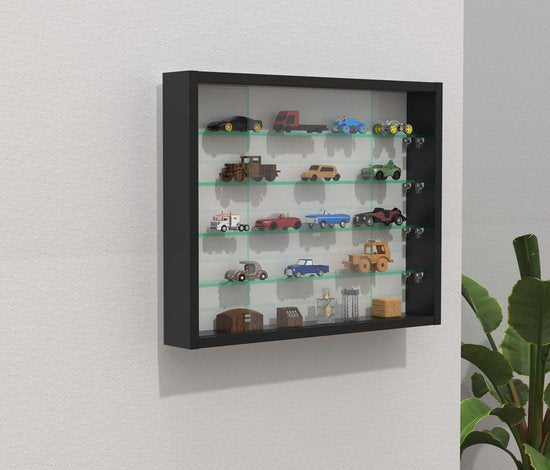 Vitrinekast staande hangende wandvitrine - glasplanken 50 cm breed x 4.5 diep - schuifdeuren