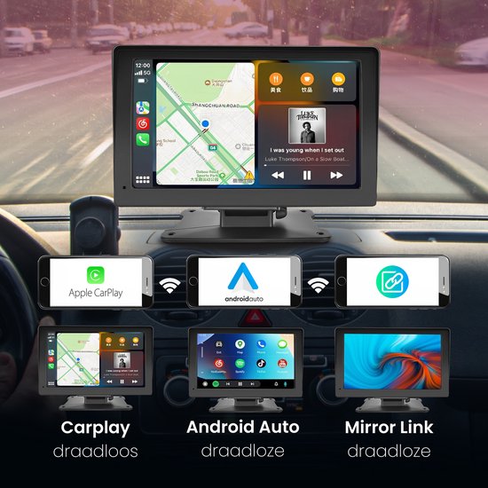 Skoov Carplay scherm - Draadloos - Met Achteruitrijcamera - Eenvoudig installatie - Voor Apple & Android auto - Zwart