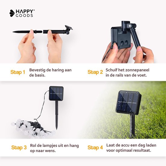 Happy Goods - kerstverlichting - 7m - 50 solar LED - Tuinverlichting op zonne-energie - Solar tuinverlichting - crystal lampjes ø 2,5 cm - Duurzaam