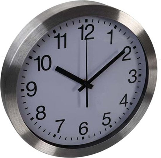 Perel Wandklok, rond, analoog, 30 cm, radiogestuurde tijdsaanduiding (DCF), aluminium, zilver