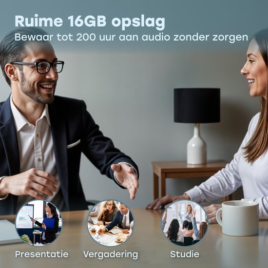 Audyn Voice Recorder - 200 Uur Audio Opname - Afluisterapparatuur op Afstand - Dictafoon - 360° HD Opnames - 16GB - Zwart