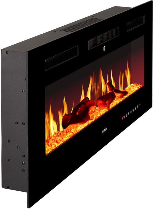 tectake® Wandhaard - Elektrische Haard - Sfeerhaard - 91,5 x 12 x 43 cm - 900W & 1800W - Bediening met Afstandsbediening of App - met Thermostaat - Kachel - met Verwarming - Haarden - Hout en Gloeieffecten - 3D Vlammen - Timer