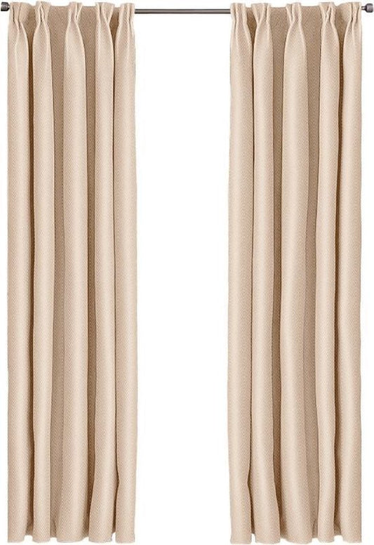 Larson - Luxe Hotel Serie Blackout Gordijn - Visgraat motief - Haken - Licht Taupe - 150 x 250 cm - Verduisterend & kant en klaar