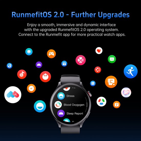 Maoo GTR Serie 2 Smartwatch Heren – Stainless Steel & TPU Band – Stappenteller, Hartslagmeter, Slaapmonitor – Multisport – Android & iOS – Zwart