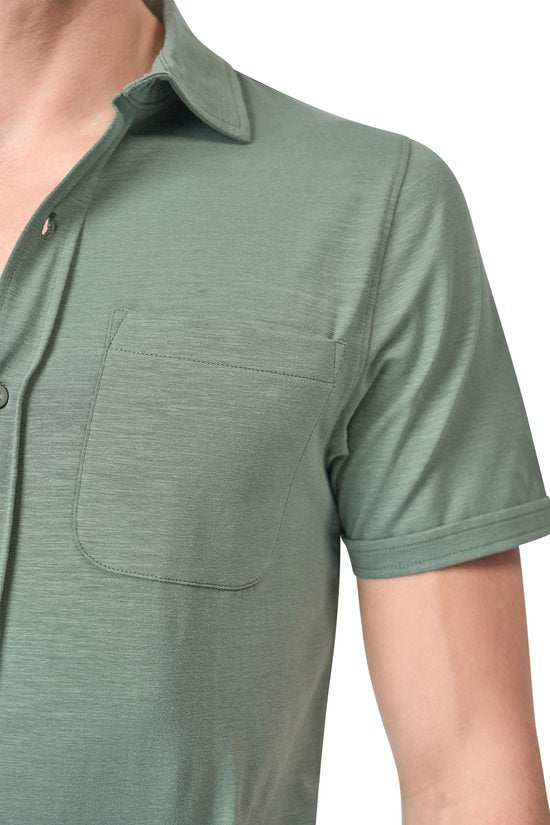 Mario Russo Korte Mouwen Overhemd - Overhemd heren - Polo Shirt Heren - t shirt heren - XXL - Eend Groen