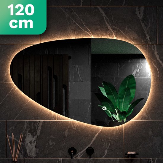 Mirlux Badkamerspiegel met LED Verlichting – Asymmetrisch - Organisch Wandspiegels – Anti Condens Douchespiegel - Wandspiegel 120x75CM