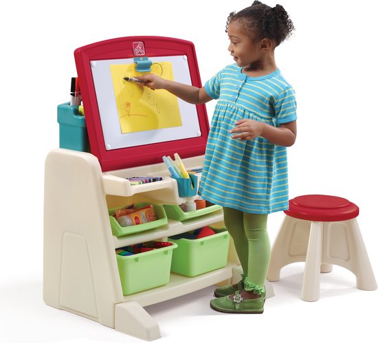 Step2 Flip & Doodle Ezeltje Bureau met stoel voor kinderen - 2-in-1 kinderbureau en schildersezel van plastic / kunststof - Knutseltafel met opbergruimte