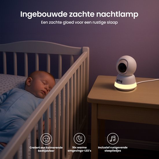 Gologi Babyfoon met Camera – Baby Monitor – Baby Camera - Op afstand bestuurbaar via App en Scherm - Wit