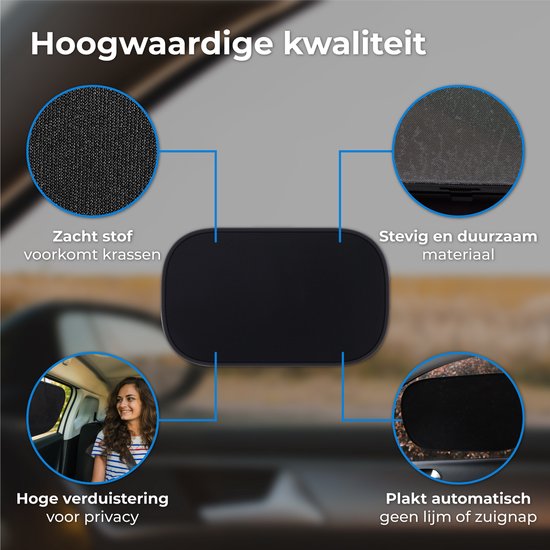 Nuvance - Zonnescherm Auto Baby - 2 Stuks - met UV Protectie voor Baby en Kind - Zonwering Zijruiten - Zelfklevend - One Size - Zwart