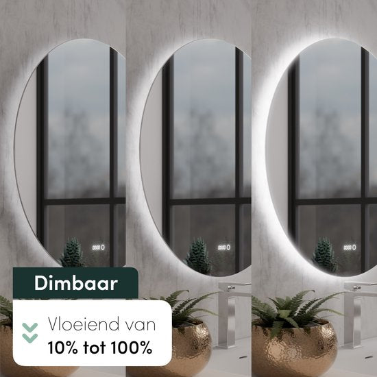 Nolt Badkamerspiegel met Verlichting - Ronde Badkamer Spiegel - Verwarming - Klok - LED - 80 cm