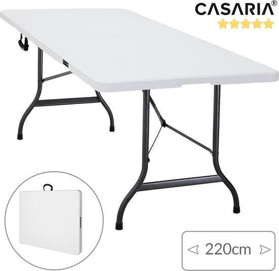 Casaria Tuintafel Opvouwbaar – met Draaggreep 220x70 cm – Wit