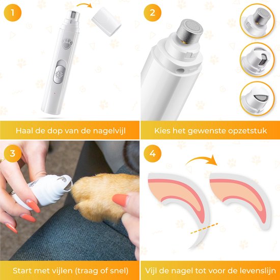 Nuvance - Elektrische Nagelvijl - voor Honden, Katten en Dieren - Usb Oplaadbaar - Diamant Vijlkop - Draadloos - Wit