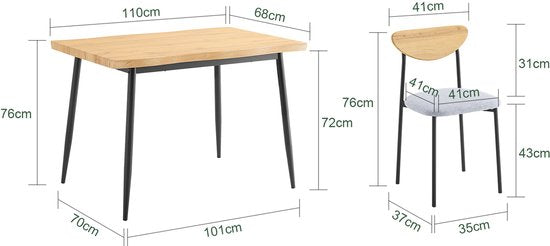 SoBuy OGT52-N Eettafelset 5-delig met Comfortabele Stoelen, Eettafel met 4 Stoelen, Compacte Keukentafel voor Kleine Ruimtes, Ideaal voor Eetkamer, Keuken, Woonkamer