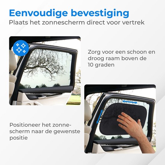 Nuvance - Zonnescherm Auto Baby - 2 Stuks - met UV Protectie voor Baby en Kind - Zonwering Zijruiten - Zelfklevend - One Size - Zwart