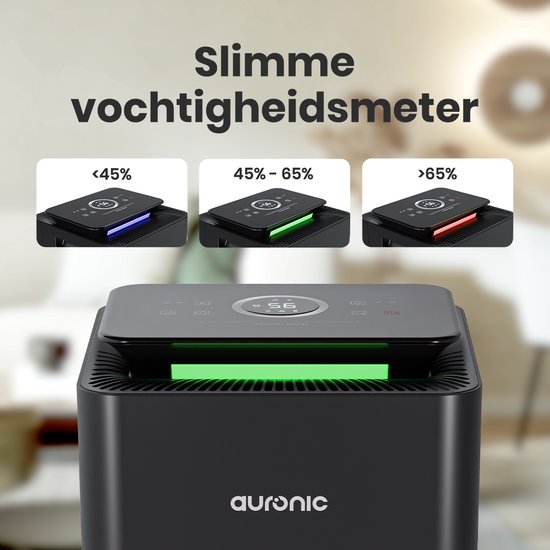 Auronic Luchtontvochtiger en Luchtreiniger - Pro Series - 12L per dag - Was-droog functie - Slaapkamer, Badkamer en Woonkamer - Vochtvreter voor in Huis - Zwart