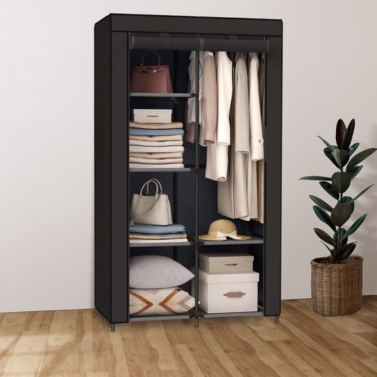 Brixy Kledingkast - Garderobekast - Kleerkast - Opvouwbaar - Stoffen Vouwkast - Campingkast - 88 x 45 x 168 cm - Zwart