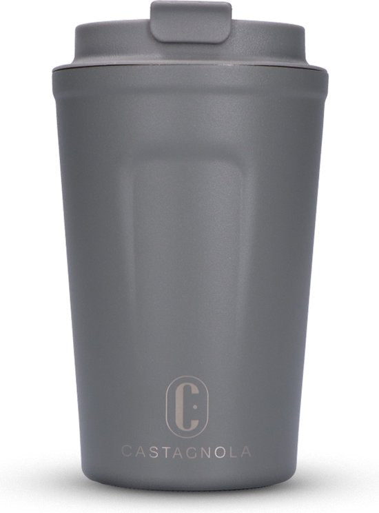 Castagnola Thermosbeker - Koffiebeker To Go - Travel Mug voor Koffie en Thee - Theebeker - 380 ML - RVS - Grijs