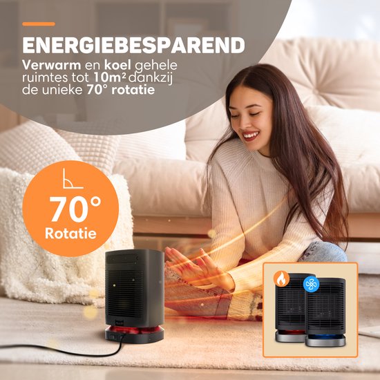 Vulpes Goods® Tech - Elektrische Kachel - Elektrische Verwarming voor Binnen - Ventilatorkachel - Keramische Kachel - Heater - 3 Standen - 950W - LED Indicatie - Roterend - Zwart - PRO versie