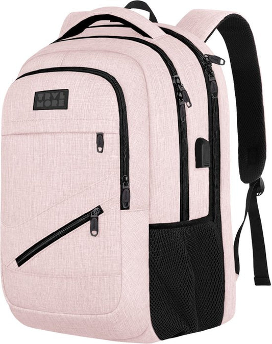 TRVLMORE Rugtas - 36L - 17 Inch - Laptop Rugzak met USB - Schooltas - Heren en Dames - Tas Roze