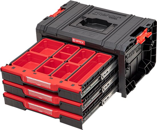 Qbrick System - PRO Drawer 3 Toolbox 2.0 Expert - 450 x 310 x 244 mm - Zwart PP Kunststof - Modulaire Gereedschapskist met 3 Laden - Ultieme Werkplaatsorganisatie