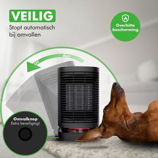 Travelhawk Elektrische Verwarming - Keramische Kachel - 3 Standen - 950W Heater - Elektrische Kachel met LED Indicatie - Roterend - Zwart