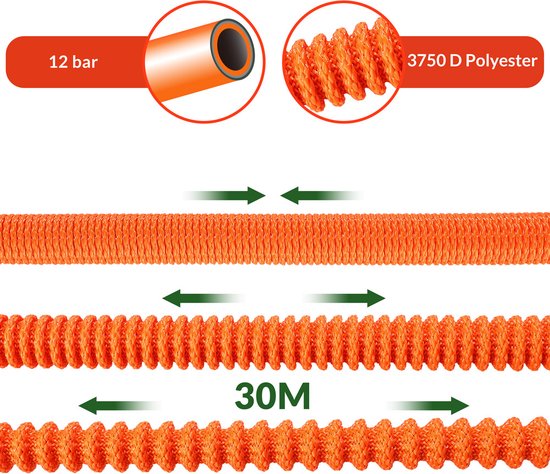 Gardebruk Tuinslang Flexibel - 30m 1/2" 3/4" Inch Wandmontage - Oranje