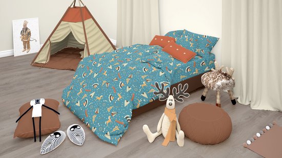 Vitality Pur – Indian Village R Kinderdekbedovertrek – 140x200/220 cm – Inclusief Kussensloop 60x70 cm – 100% Katoen