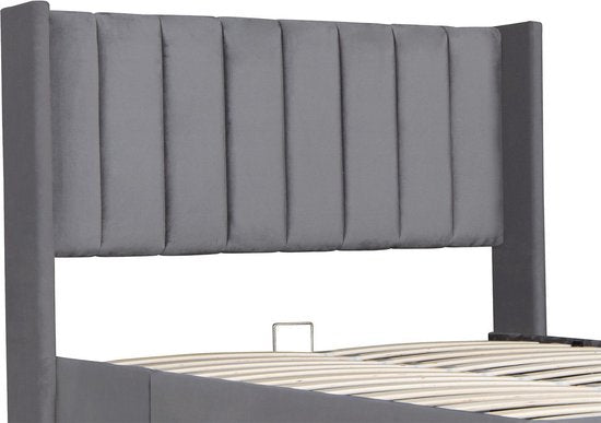 Juskys – Polsterbed Savona – 120 x 200 cm – Voorzien Van Opbergruimte Met Gasdrukveer En Gecapitonneerd Hoofdbord – Voor Slaapkamer En Tienerkamer – Donkergrijs Fluweel