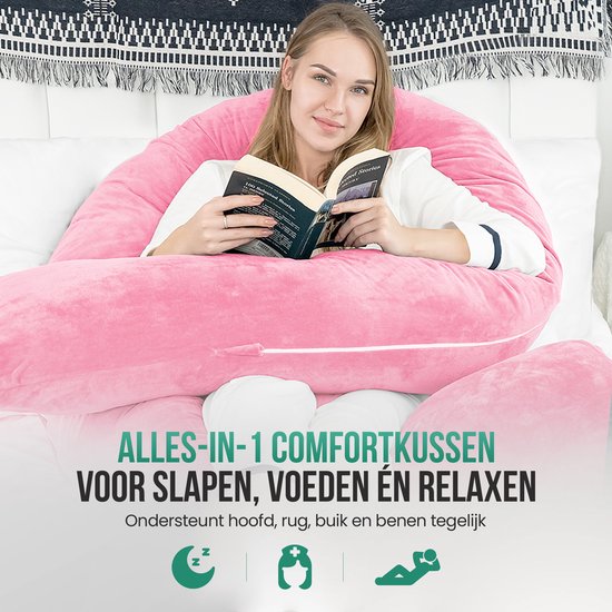 Avalo Zwangerschapskussen XXL 280 cm - U-Vorm Zijslaapkussen - Ergonomisch Body Pillow - Voedingskussen & Lichaamskussen voor Zwangere Vrouwen - Roze