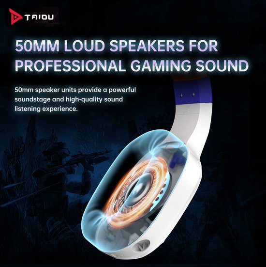 TAIDU THS320Pro - 2.4GHz Draadloze Gaming Headset - Bluetooth koptelefoon - met microfoon - Geschikt voor PS4/PS5, Nintendo Switch - Multiplatform - Wit Oranje