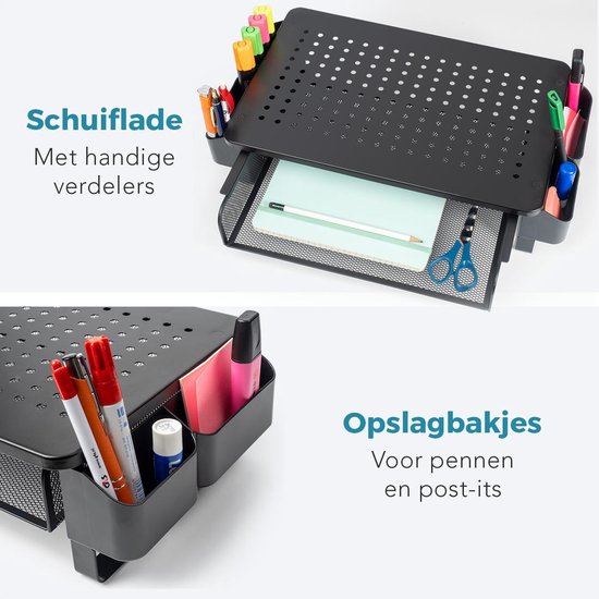 LifeGoods Monitorstandaard - Monitor Verhoger - Beeldscherm Verhoger - Verstelbaar - 37 x 23,5 x 10 cm - Metaal - Zwart