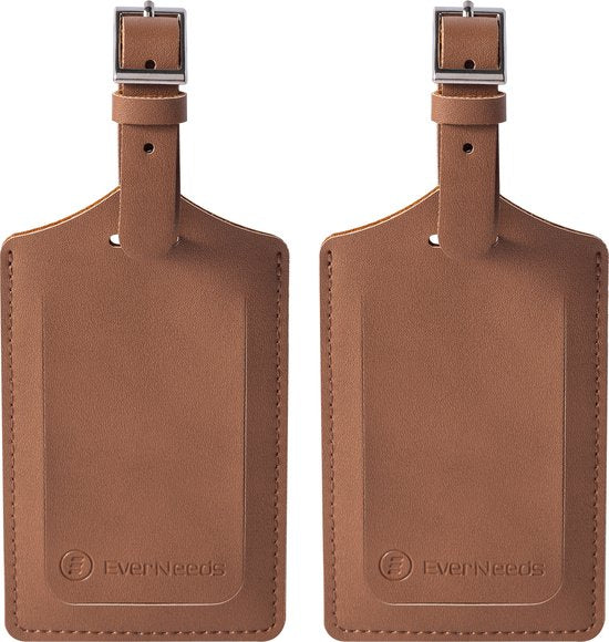 EverNeeds Bagagelabel - PU Leer - Bruin - 2 Stuks - 7.5x11.5 cm