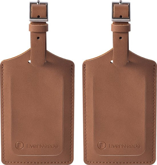 EverNeeds Bagagelabel - PU Leer - Bruin - 2 Stuks - 7.5x11.5 cm
