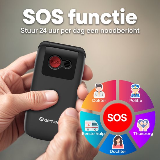 Denver Senioren Mobiele Telefoon 4G - Grote Toetsen - SOS knop - Oplaadstation - GSM - Simlockvrij - Bluetooth - BAS24600L
