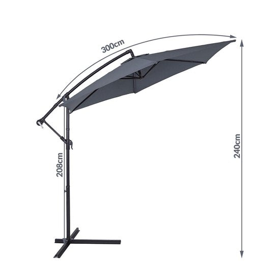 Kingsleeve Zweefparasol - Ø300cm UV bescherming 80+ - Antraciet