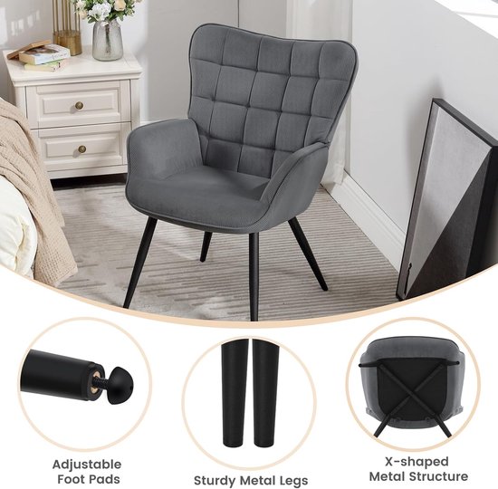 WOLTU Wing Chair, Modern, Relaxstoel, TV-stoel, Comfortabel, Leesstoel, Woonkamer, Fauteuil, Relaxfauteuil, Metalen Poten, Fauteuil
