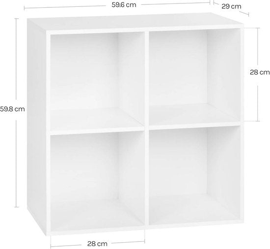 Vakkenkast boekenkast - 70 x 70 x 34 cm - 4 vakken - wit - multifunctioneel