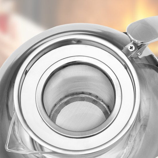 Monzana Glazen Theepot - met RVS-Filter & Infuser 9 Kops - 1.2 Liter