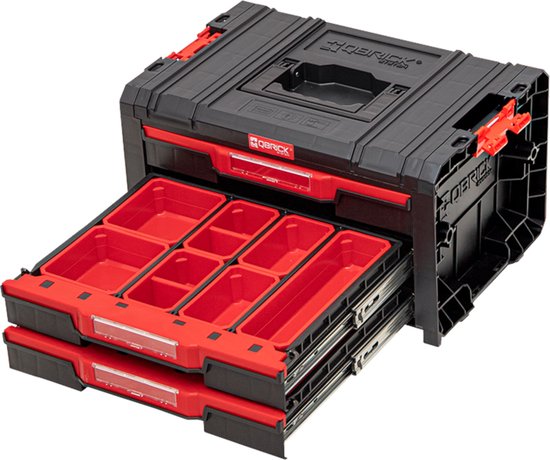 Qbrick System - PRO Drawer 3 Toolbox 2.0 Expert - 450 x 310 x 244 mm - Zwart PP Kunststof - Modulaire Gereedschapskist met 3 Laden - Ultieme Werkplaatsorganisatie