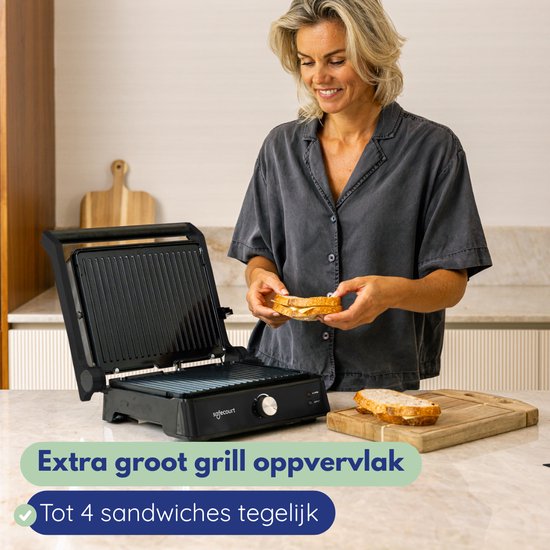 Safecourt Kitchen Tosti apparaat – Paninigrill en Tosti ijzer – Uitneembare PFAS-vrije platen & vaatwasserbestendig – Groot grilloppervlak – Snel warm – Contactgrill - Zwart