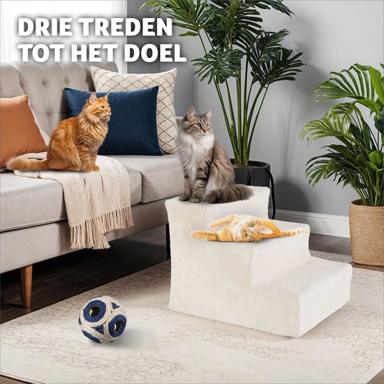 Tectake® Hondentrap en Kattentrap - Huisdiertrap - Instaphulp met Wasbare Hoes - Extra Platte Treden - (beige, 37 x 45 x 34,5 cm, 3)