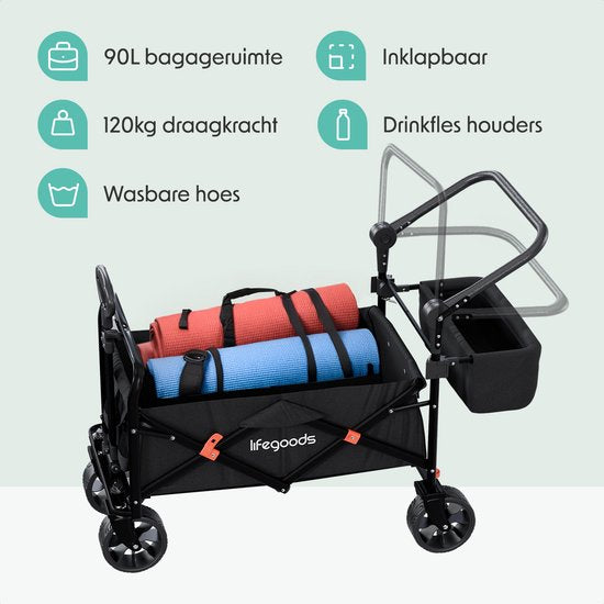 LifeGoods Bolderkar - Opvouwbaar - Tot 120KG - 90L - Wasbaar Polyester - 120x80cm - Zwart