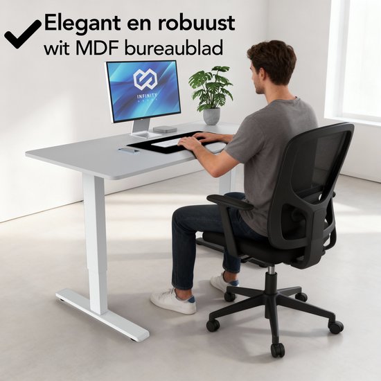 Infinity Goods Zit Sta Bureau - Elektrisch Verstelbaar In Hoogte - 140 x 60 CM - Geheugenfunctie - Wit
