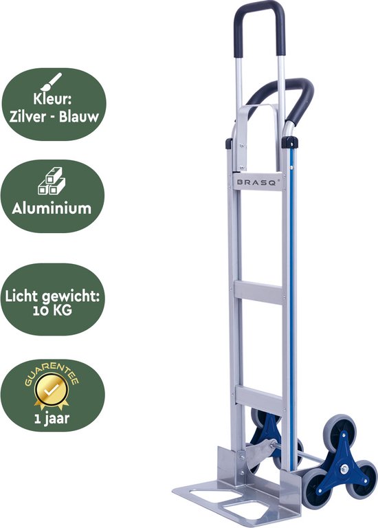 BRASQ Steekwagen Opvouwbaar Aluminium - Draagvermogen 150 KG - Steekkar - Traploper - Transportwagen - Trolley