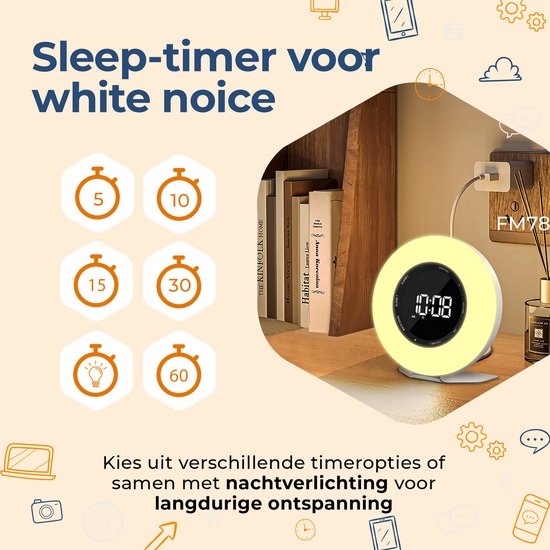 Denver Wake Up Light - FM Wekkerradio - Sluimer - Lichtwekker - Witte Ruis - CRL342